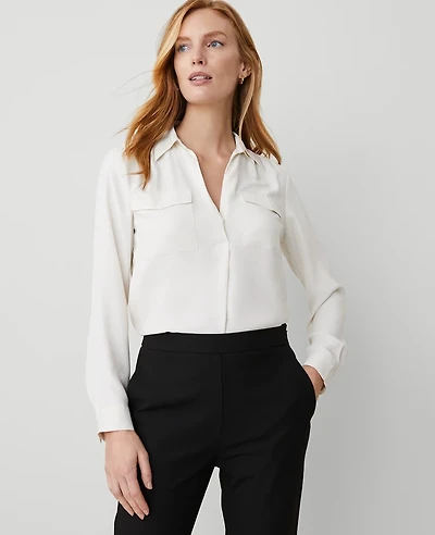 Ann Taylor Petite Camp Shirt Winter White Women's