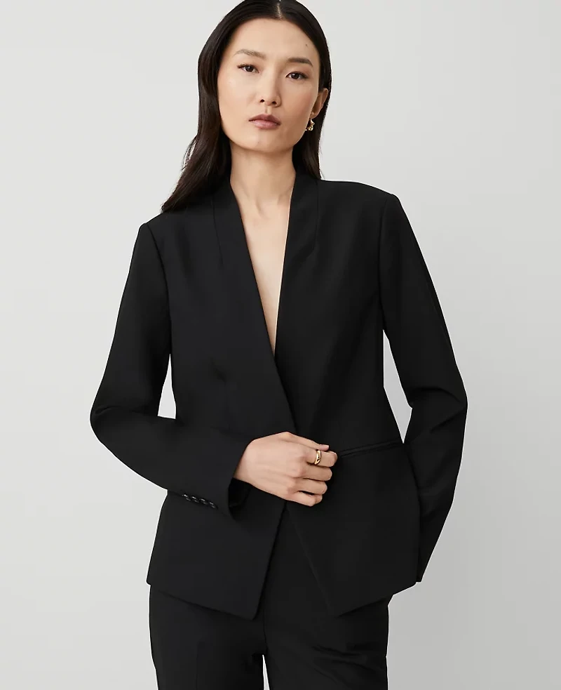 Ann Taylor The Petite Cutaway Blazer Bi-Stretch Black Women's