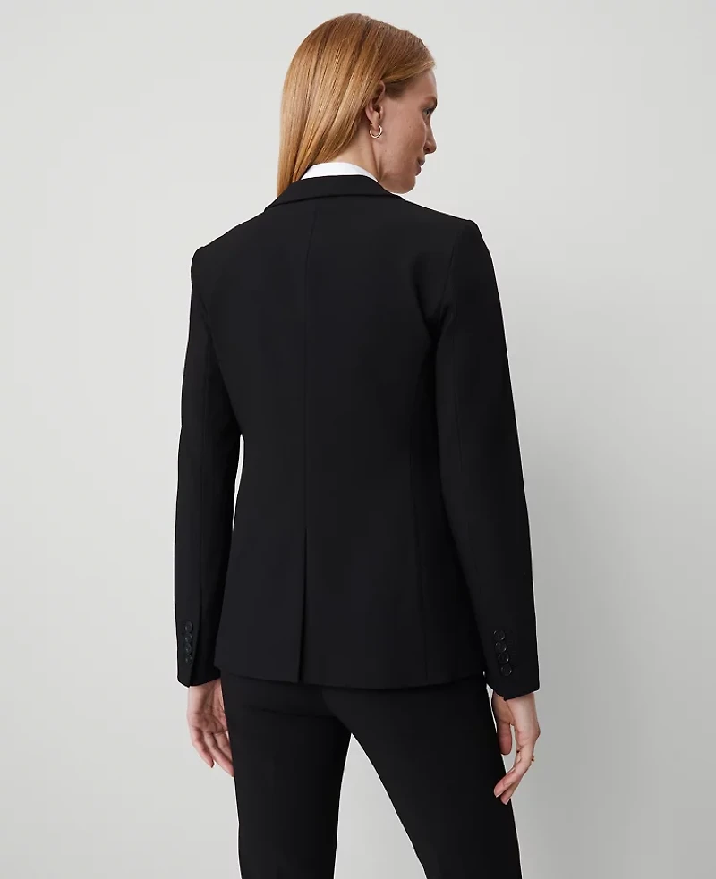 Ann Taylor The Tall Long One-Button Blazer Bi-Stretch Black Women's
