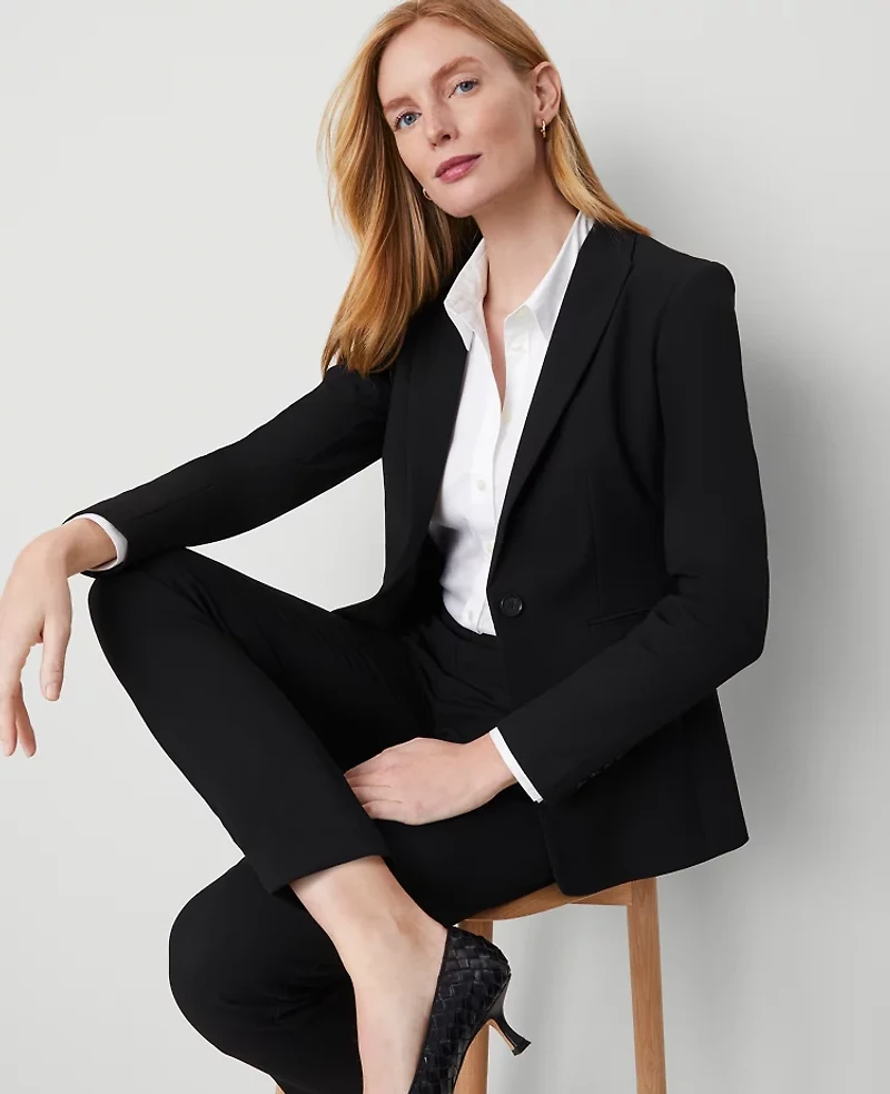 Ann Taylor The Tall Long One-Button Blazer Bi-Stretch Black Women's