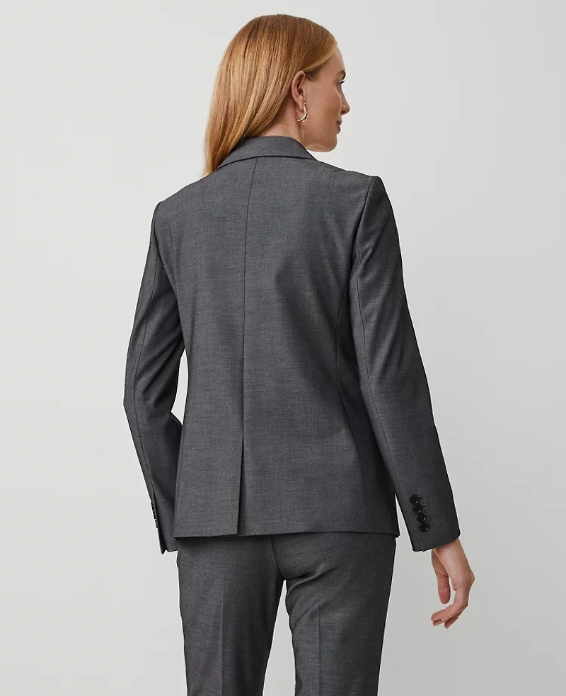 Ann Taylor The Petite Long One-Button Blazer Bi-Stretch Dark Grey Women's