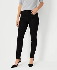 Ann Taylor Petite Mid Rise Skinny Jeans Jet Black Wash Women's