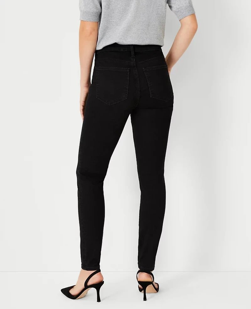 Ann Taylor Petite Mid Rise Skinny Jeans Jet Black Wash - Curvy Fit Women's