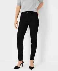 Ann Taylor Petite Mid Rise Skinny Jeans Jet Black Wash - Curvy Fit Women's
