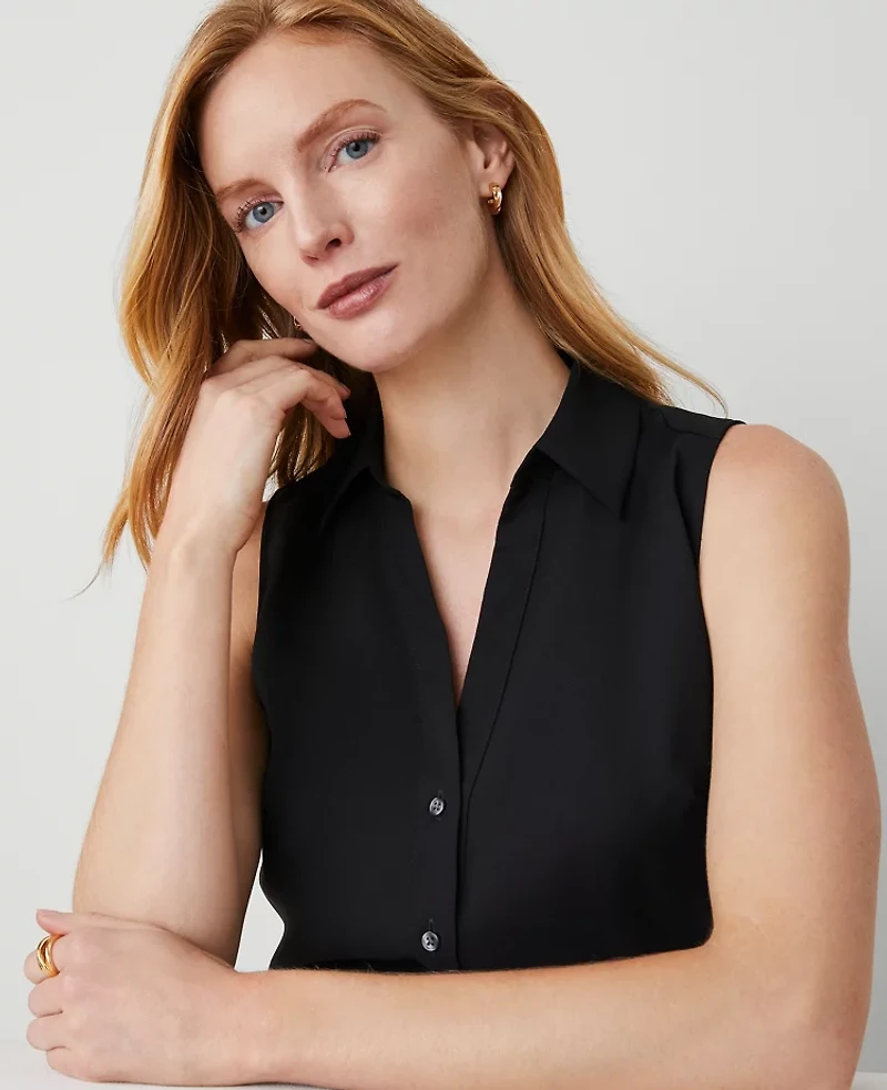 Ann Taylor Petite Sleeveless Essential Shirt Black Women's