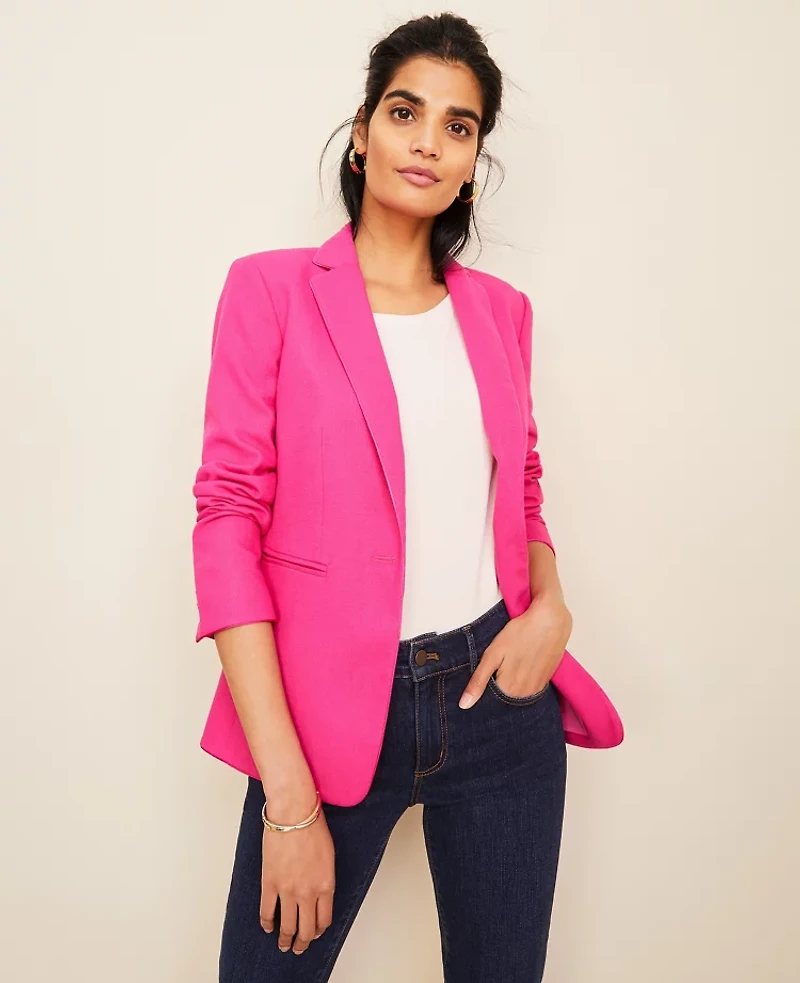 Ann Taylor The Petite Hutton Blazer in Texture Size 10 Hot Pink Poppy Women's