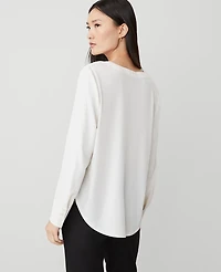 Ann Taylor Mixed Media Pleat Front Top Winter White Women's