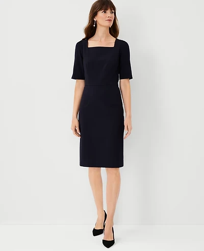Ann Taylor The Petite Square Neck Sheath Dress Seasonless Stretch Women's