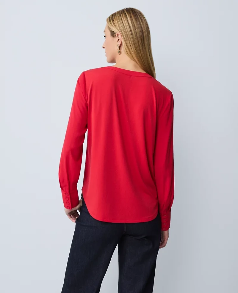 Ann Taylor Mixed Media Pleat Front Top Women's