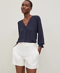 Ann Taylor Mixed Media Pleat Front Top Women's