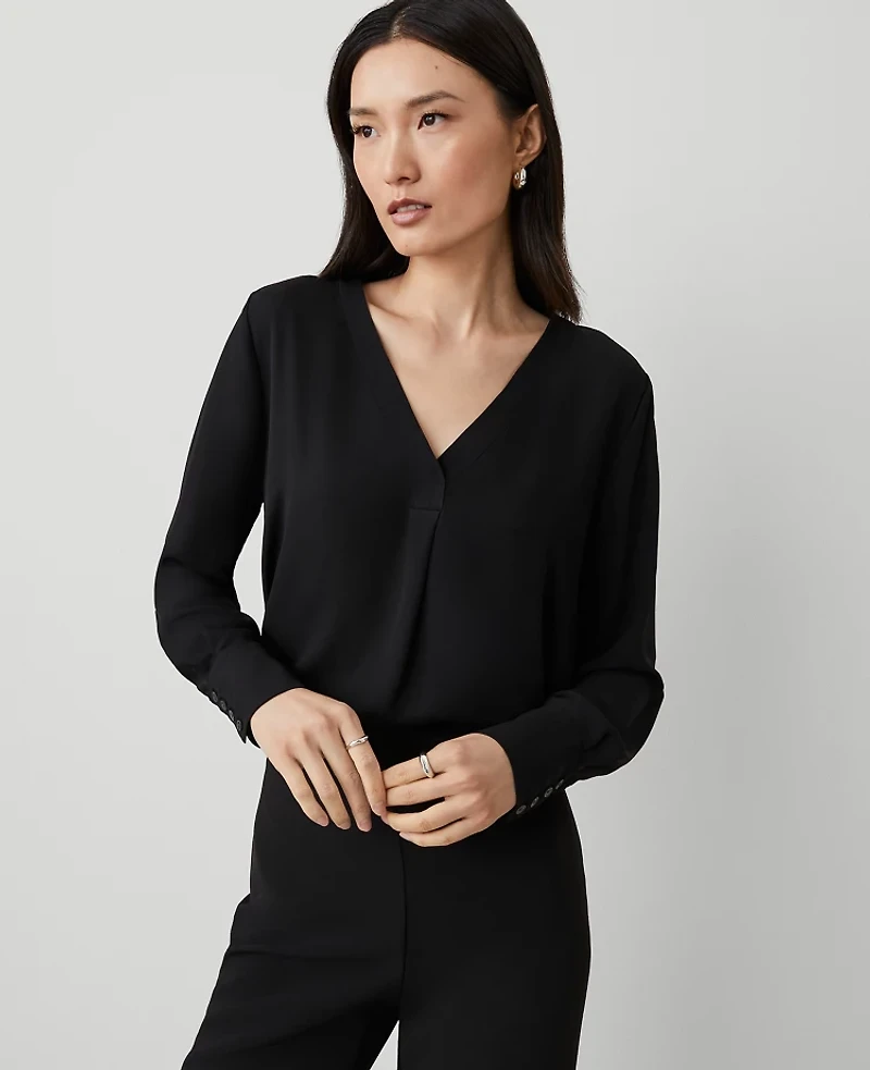 Ann Taylor Mixed Media Pleat Front Top Women's