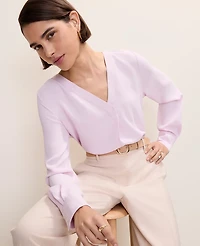 Ann Taylor Petite Mixed Media Pleat Front Top Women's