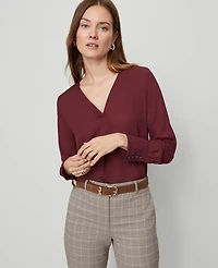 Ann Taylor Petite Mixed Media Pleat Front Top Women's