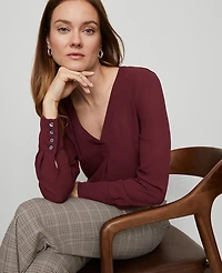 Ann Taylor Petite Mixed Media Pleat Front Top Women's