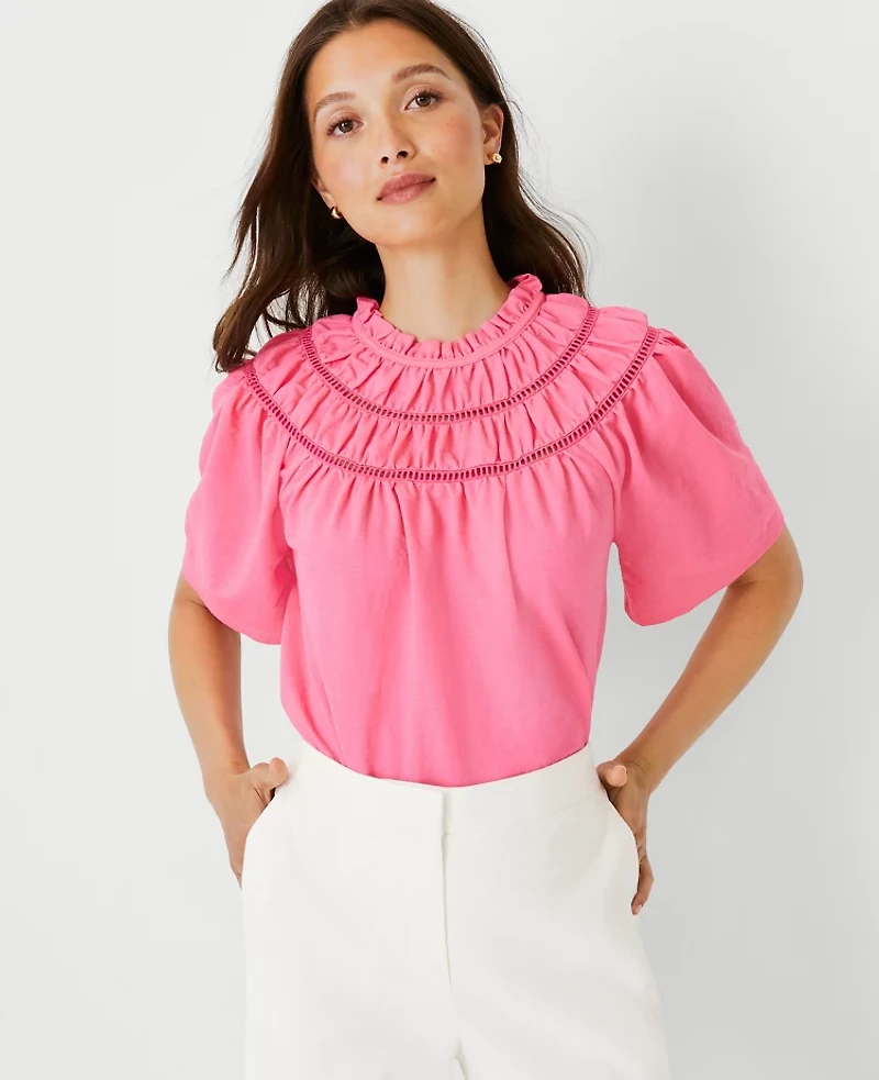 Ann Taylor Cutout Flutter Sleeve Top Size Small Tropical Rose Women's