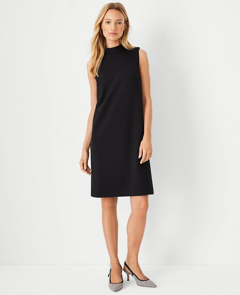 Ann Taylor The Petite Mock Neck Shift Dress Double Knit Black Women's