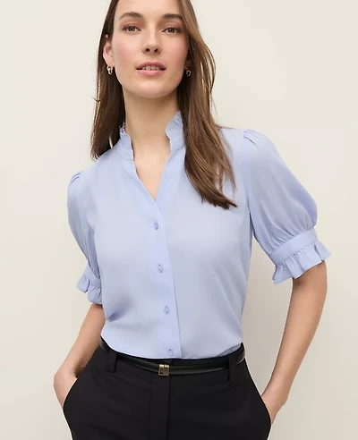 Ann Taylor Ruffle Collar Shirt Women's