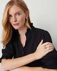 Ann Taylor Ruffle Collar Blouse Black Women's