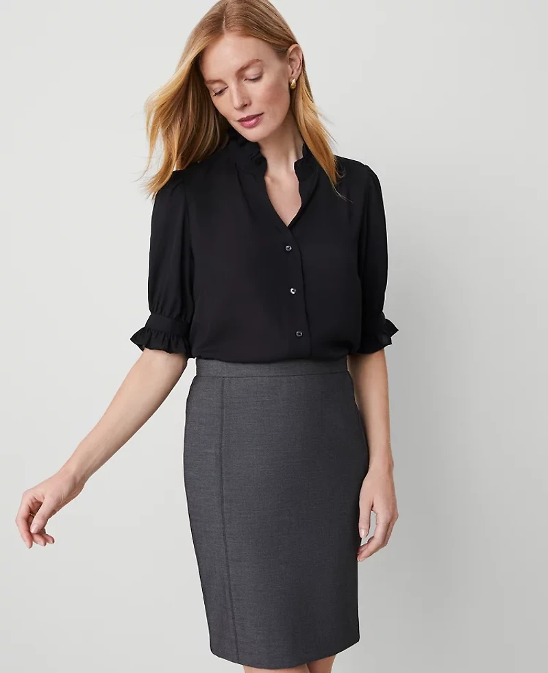 Ann Taylor Ruffle Collar Blouse Black Women's