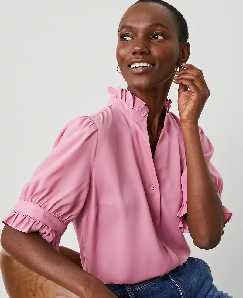 Ann Taylor Ruffle Collar Shirt Women's