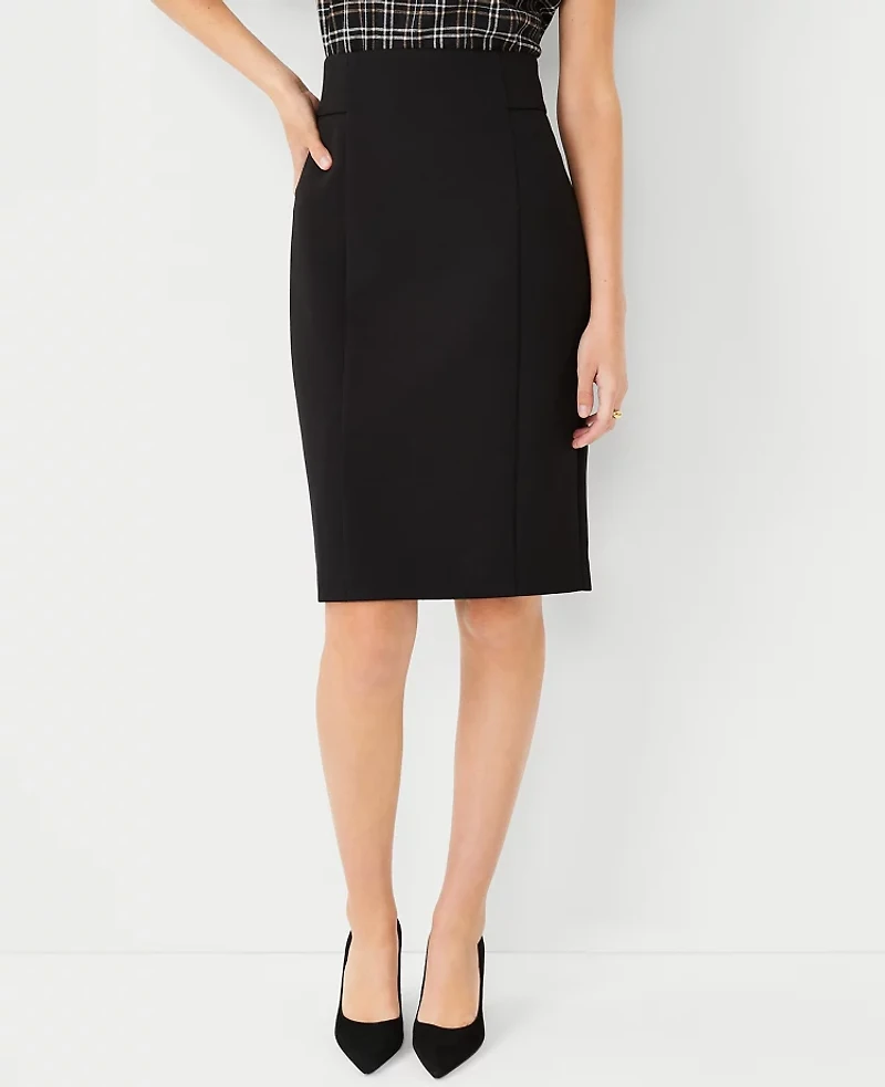 Ann Taylor The Petite High Waist Seamed Pencil Skirt in Double Knit Size Black Women's
