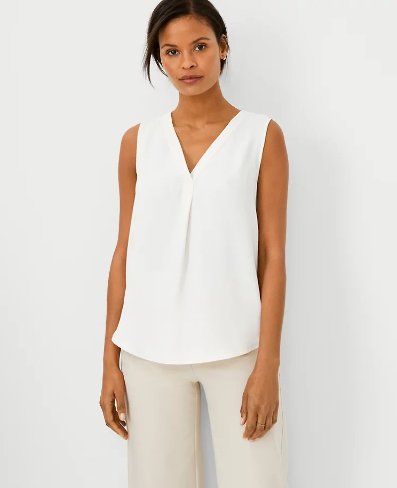 Ann Taylor Petite Mixed Media Pleat Front Top Size 2XS Winter White Women's