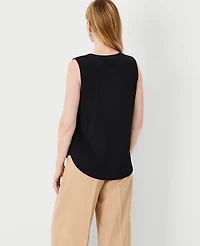 Ann Taylor Petite Mixed Media Pleat Front Top Black Women's
