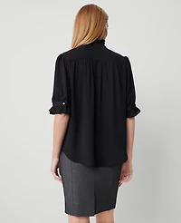 Ann Taylor Petite Ruffle Collar Blouse Black Women's