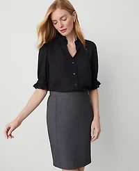 Ann Taylor Petite Ruffle Collar Blouse Black Women's