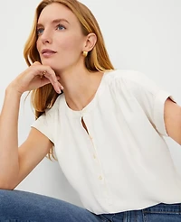 Ann Taylor Drop Shoulder Popover Top Size Large Winter White Women's