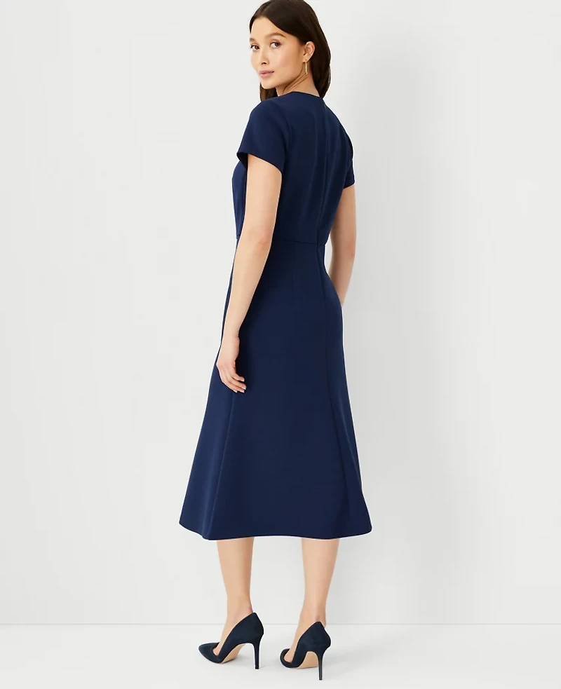 Ann Taylor The Petite Midi Flare Dress in Double Knit Size 00 Pure Sapphire Women's