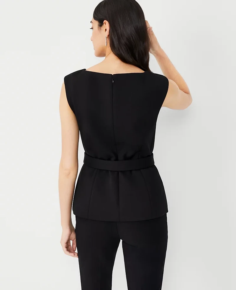 Ann Taylor The Belted Top in Double Knit Size 2 Black Women's
