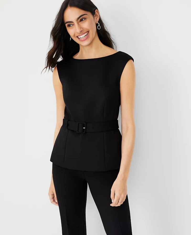 Ann Taylor The Belted Top in Double Knit Size 2 Black Women's