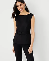 Ann Taylor The Belted Top in Double Knit Size 2 Black Women's