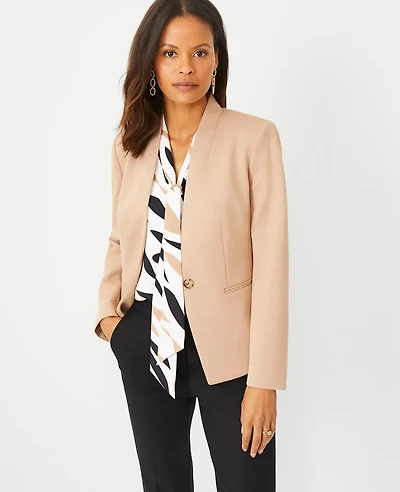 Ann Taylor The Petite Cutaway Blazer Double Knit Natural Camel Women's