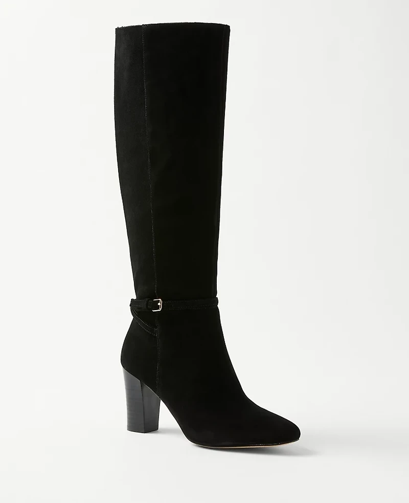 Ann Taylor High Heel Suede Buckle Boots Size 5 Black Women's