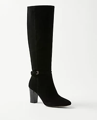 Ann Taylor High Heel Suede Buckle Boots Size 5 Black Women's