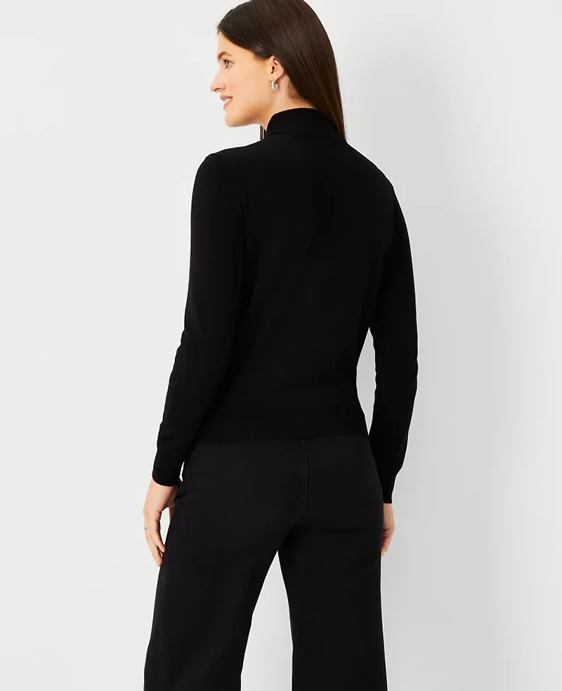Ann Taylor Sequin Front Turtleneck Sweater Size 2XS Black Women's