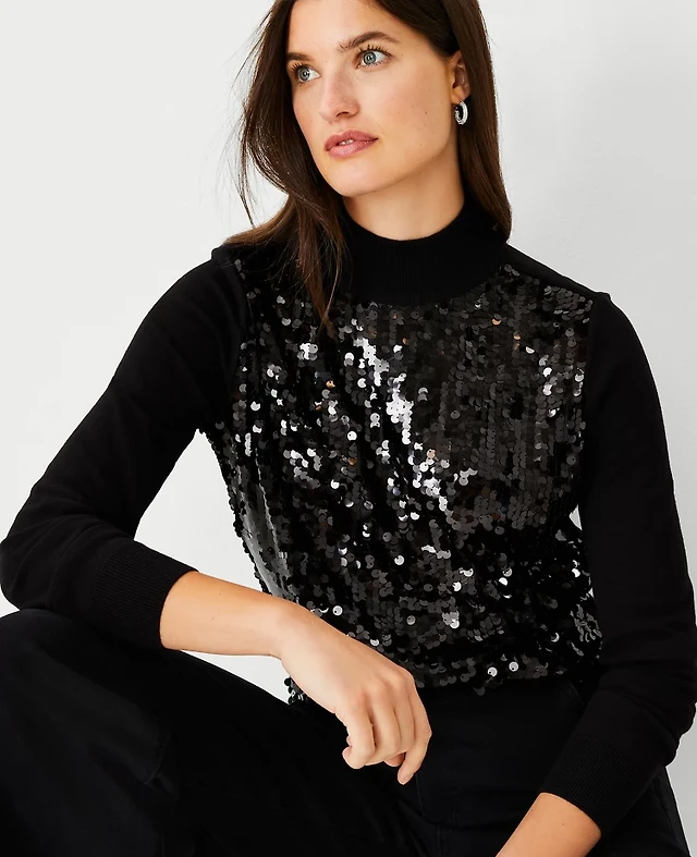 Ann Taylor Shirred Turtleneck Top Ann Taylor Sequin Front