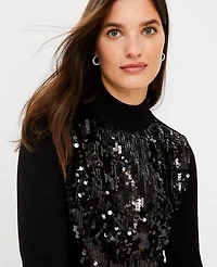 Ann Taylor Sequin Front Turtleneck Sweater Size 2XS Black Women's