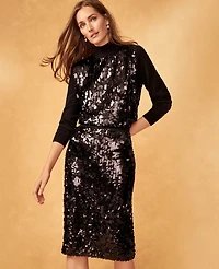 Ann Taylor Sequin Front Turtleneck Sweater Size 2XS Black Women's