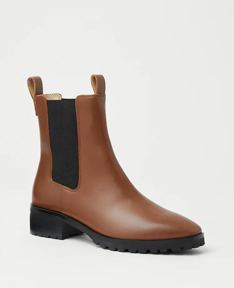 Ann Taylor Tab Chelsea Leather Booties 5 Pecan Brown Women's
