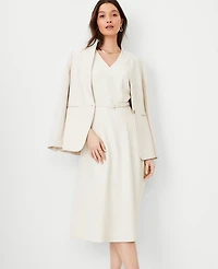 Ann Taylor The Belted V-Neck Midi Dress Fluid Crepe Ivory Whisper Women's