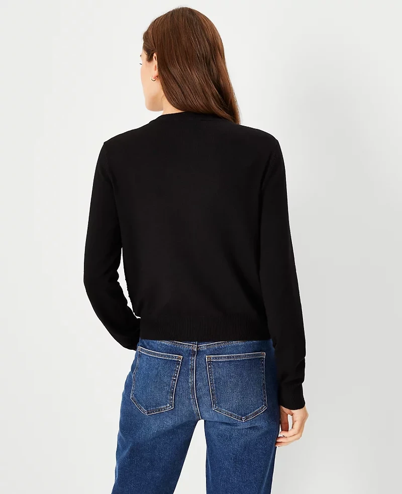 Ann Taylor Petite Sequin Front Ann Cardigan Size 2XS Black Women's