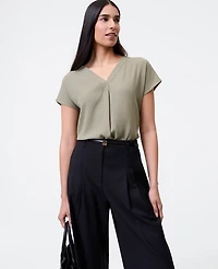 Ann Taylor Mixed Media Pleat Front Top Women's