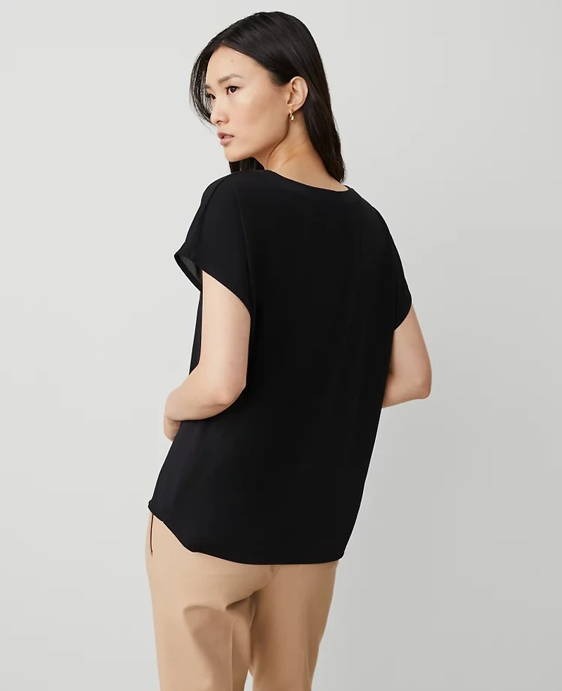Ann Taylor Mixed Media Pleat Front Top Women's