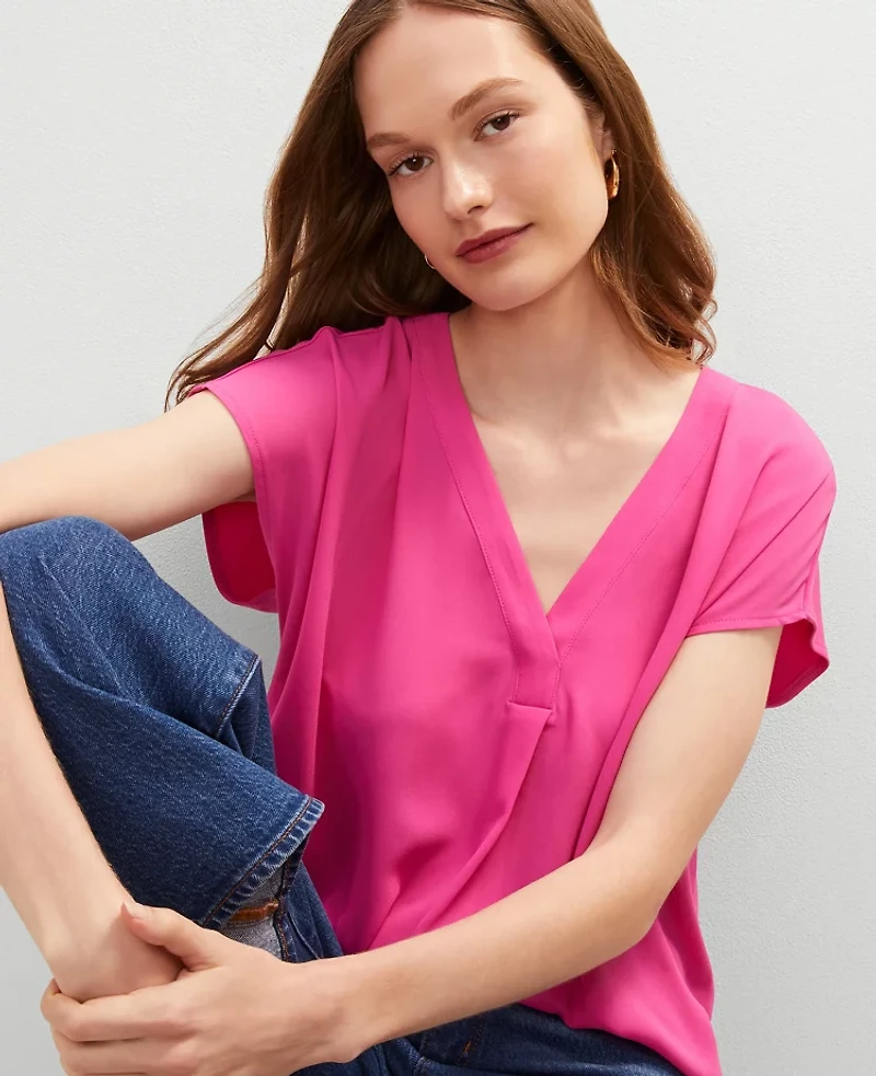 Ann Taylor Mixed Media Pleat Front Top Women's