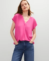 Ann Taylor Mixed Media Pleat Front Top Women's