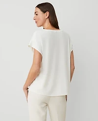 Ann Taylor Mixed Media Pleat Front Blouse Winter White Women's