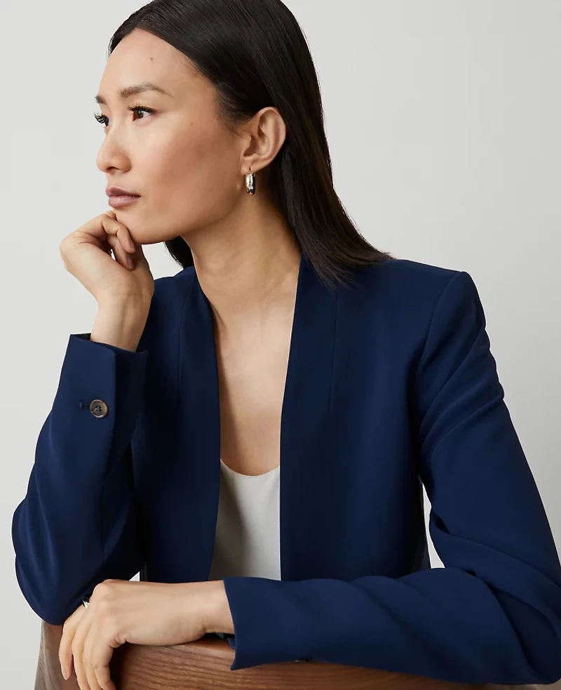 Ann Taylor The Petite Long Collarless Blazer Fluid Crepe Women's